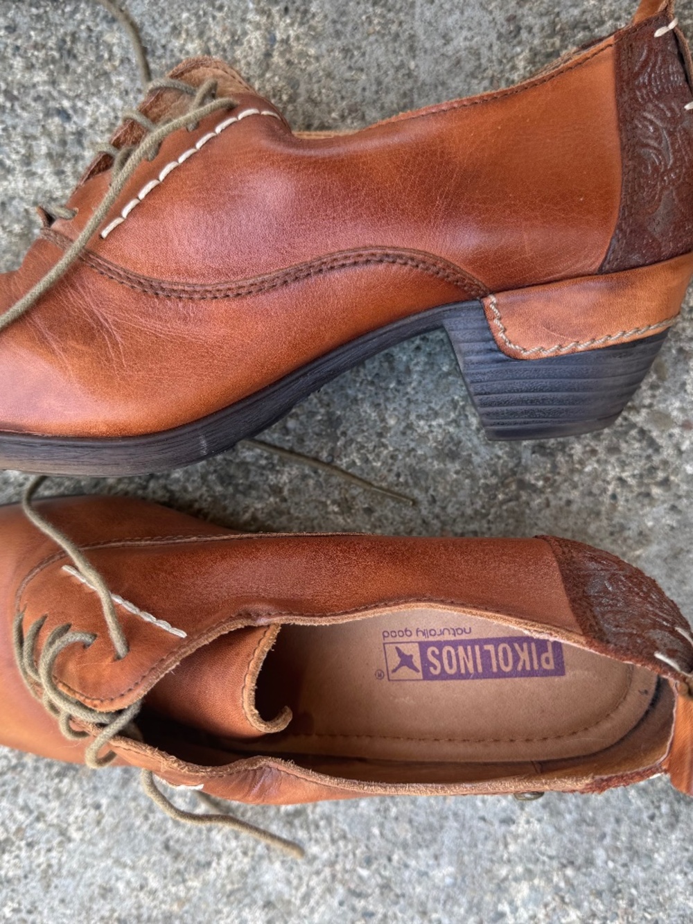 Pikolino lace up leather shoes with embossed heel design